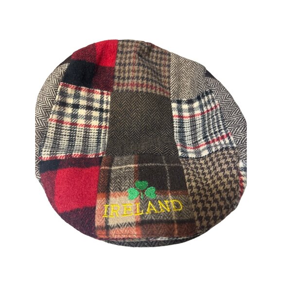Vintage Ireland Patchwork Newsboy Hat With Irish Blessing Lining & Shamrock Embr - Picture 1 of 5